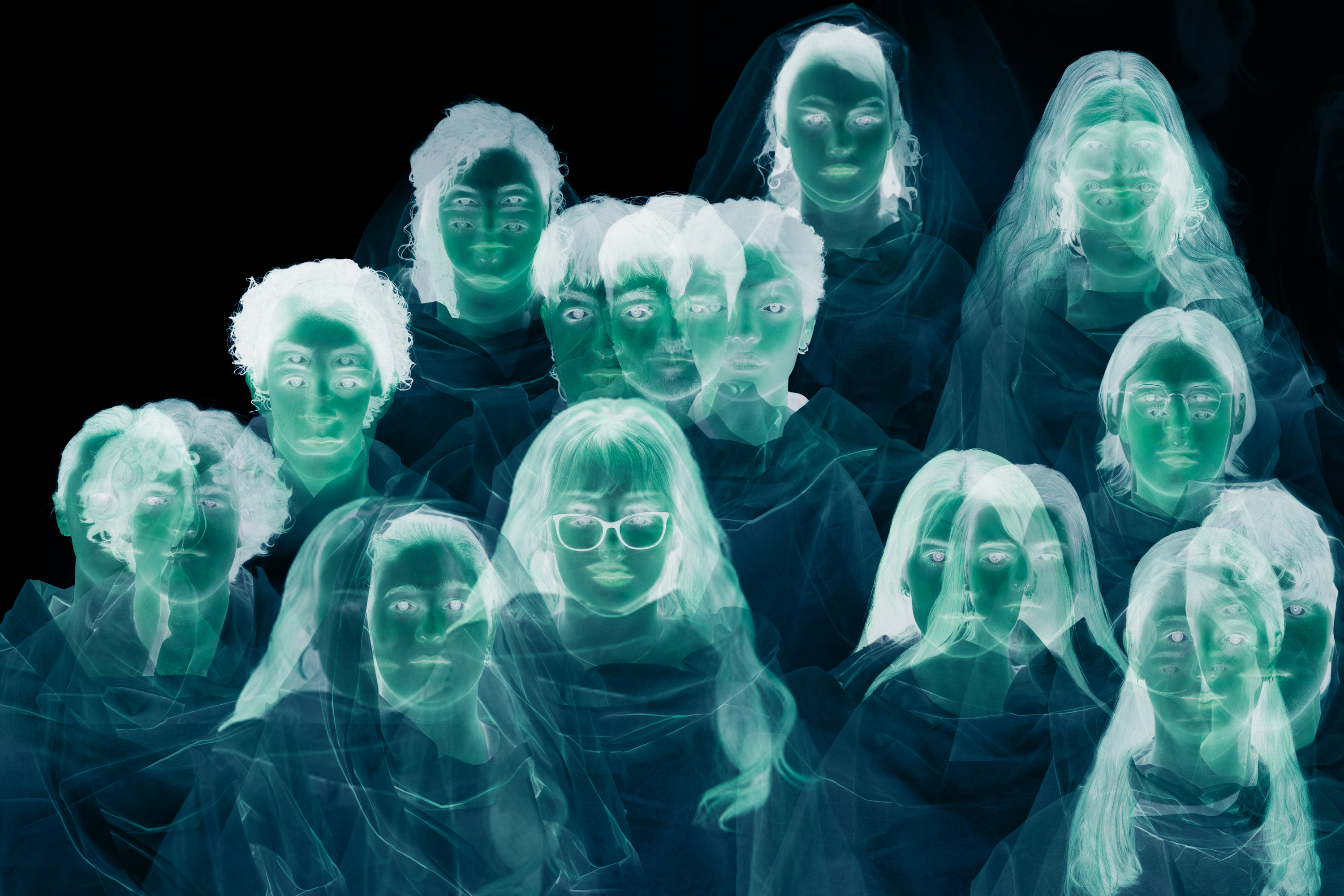 Photo of Collarts students in Peer Gynt show with an x-ray effect