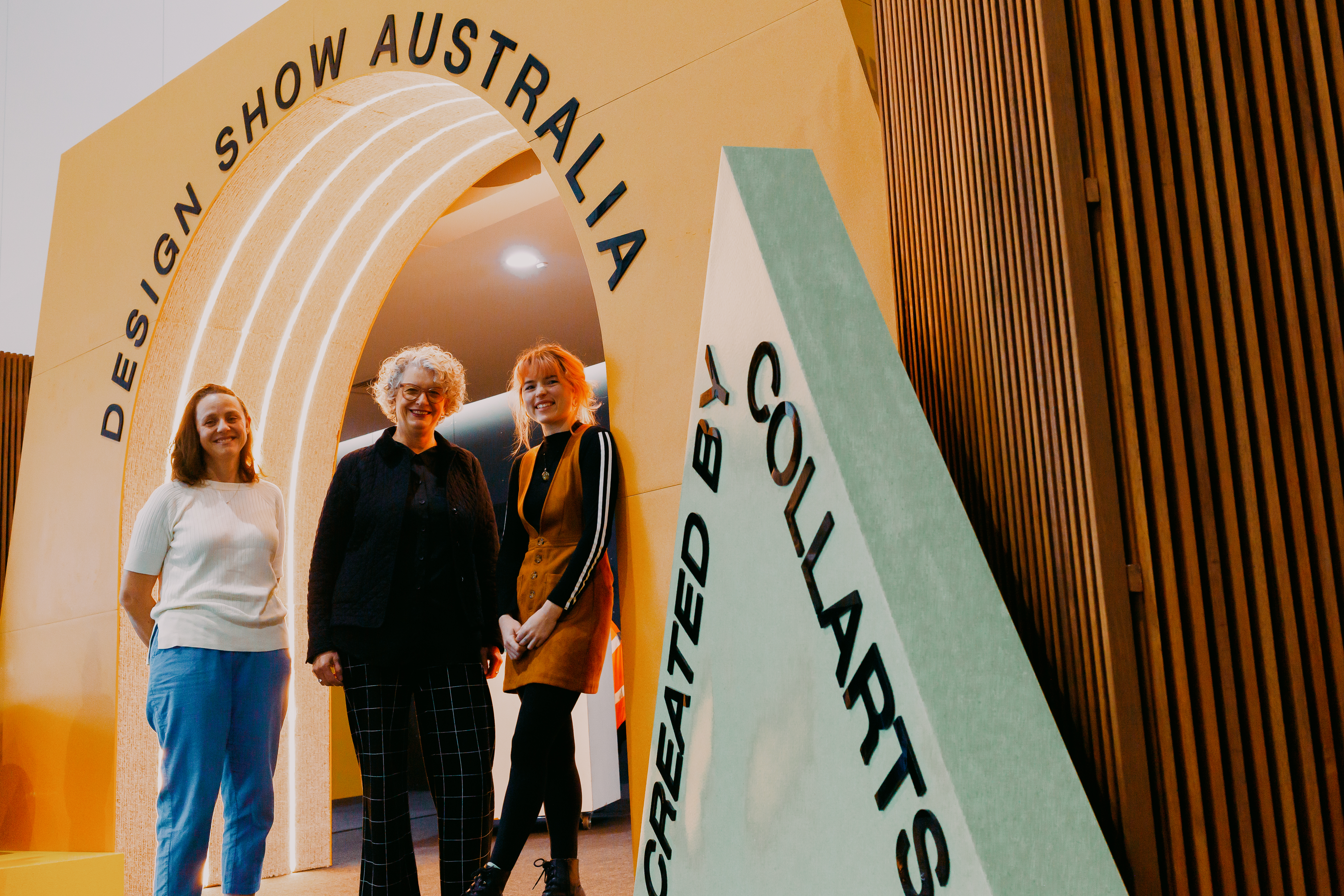 Two Collarts Interior Design students and teacher at Design Show Australia