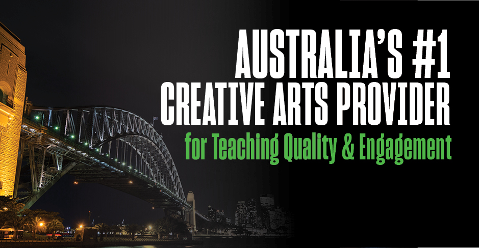 Image of Sydney harbour bridge with the text Australia's #1 creative arts provider for Teaching Quality and Engagement